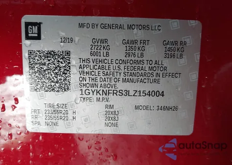 2020 Cadillac Xt5 Awd Premium Luxury из США, поврежденный, VIN 1GYKNFRS3LZ154004